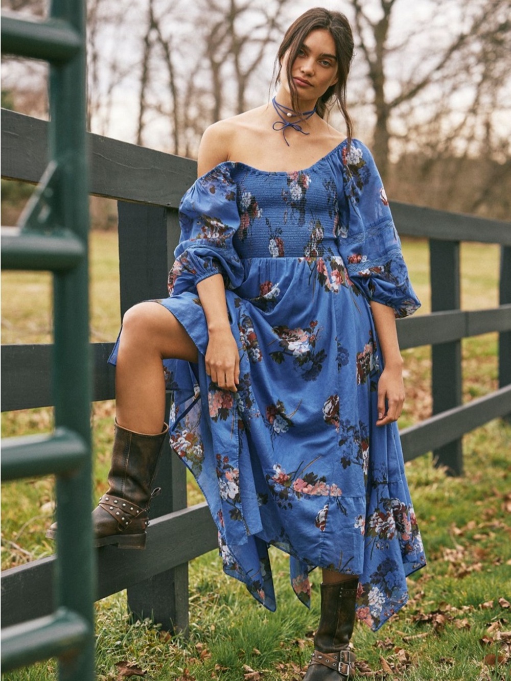 Free People Morning Glory Blue Floral Maxi Dress